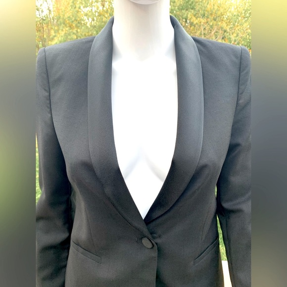Zara black tuxedo style 100% fine wool blazer shiny black satin collar US Small - Picture 8 of 16